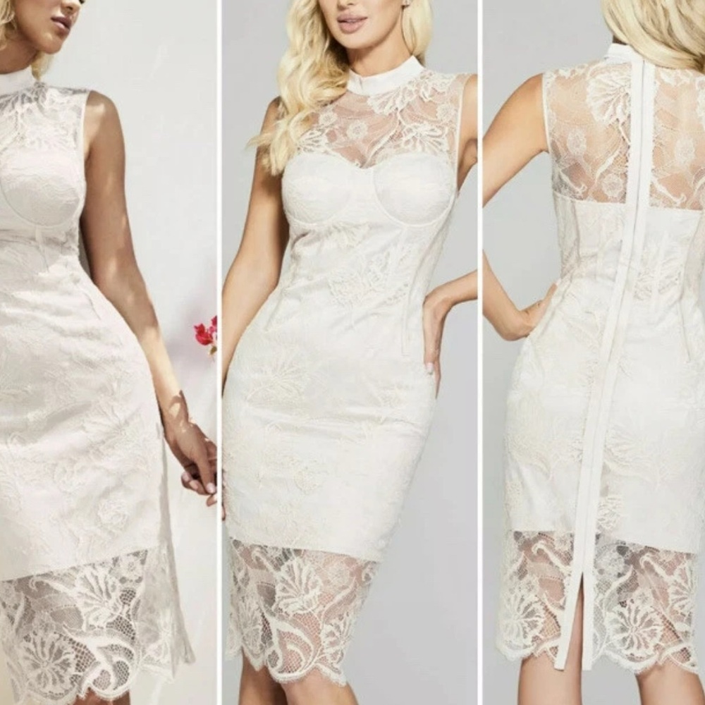Marciano Ivory Lace Midi Dress